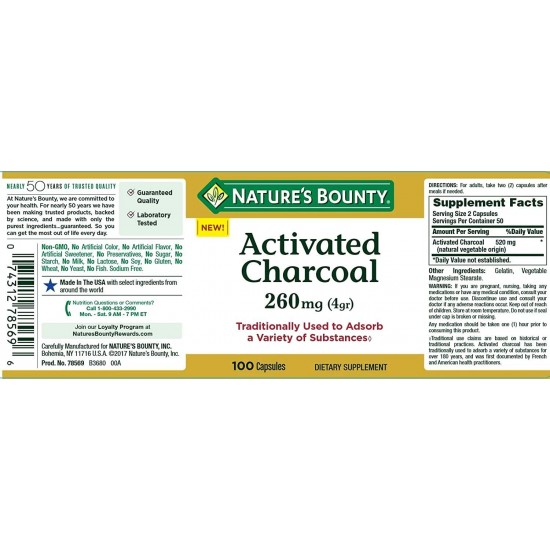 Nature's Bounty Activated Charcoal 260mg (100 Capsules)