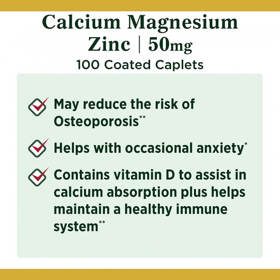 Nature's Bounty Calcium Magnesium Zinc- 100 Caplets