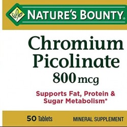 Nature's Bounty Chromium Picolinate 800 mcg 50 Tablets 