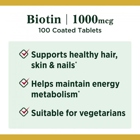 Nature's Bounty Biotin 1000 mcg 100 Coated Tablets