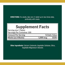 Nature's Bounty Biotin 1000 mcg 100 Coated Tablets