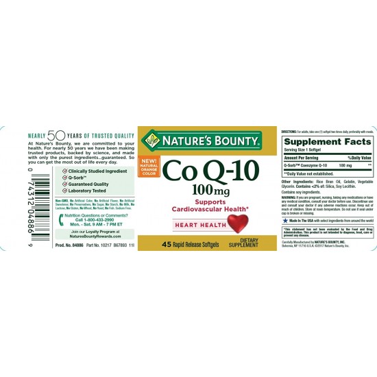 Nature's Bounty CoQ-10 100mg 45 Rapid Release Softgels
