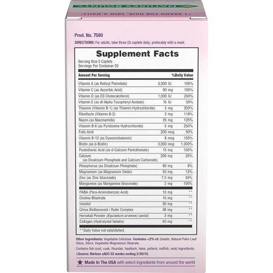 Nature's Bounty Hair, Skin & Nails 3,000mcg of Biotin 60 Coated Caplets