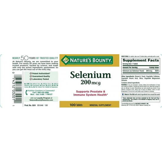 Nature's Bounty Selenium 200 mcg (100 Tablets) 