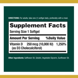 D3 Softgels 250 MCG (10,000 IU), 72 Ct
